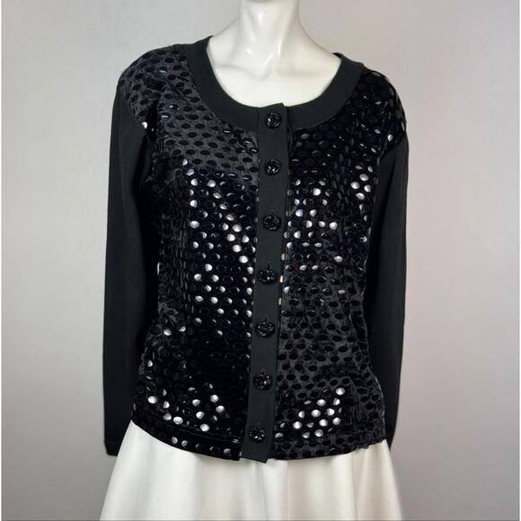 Rectangle Blanc Jackets & Blazers - Rectangle Blanc Paris Vintage Black Cardigan Velvet Sequin Sweater Medium